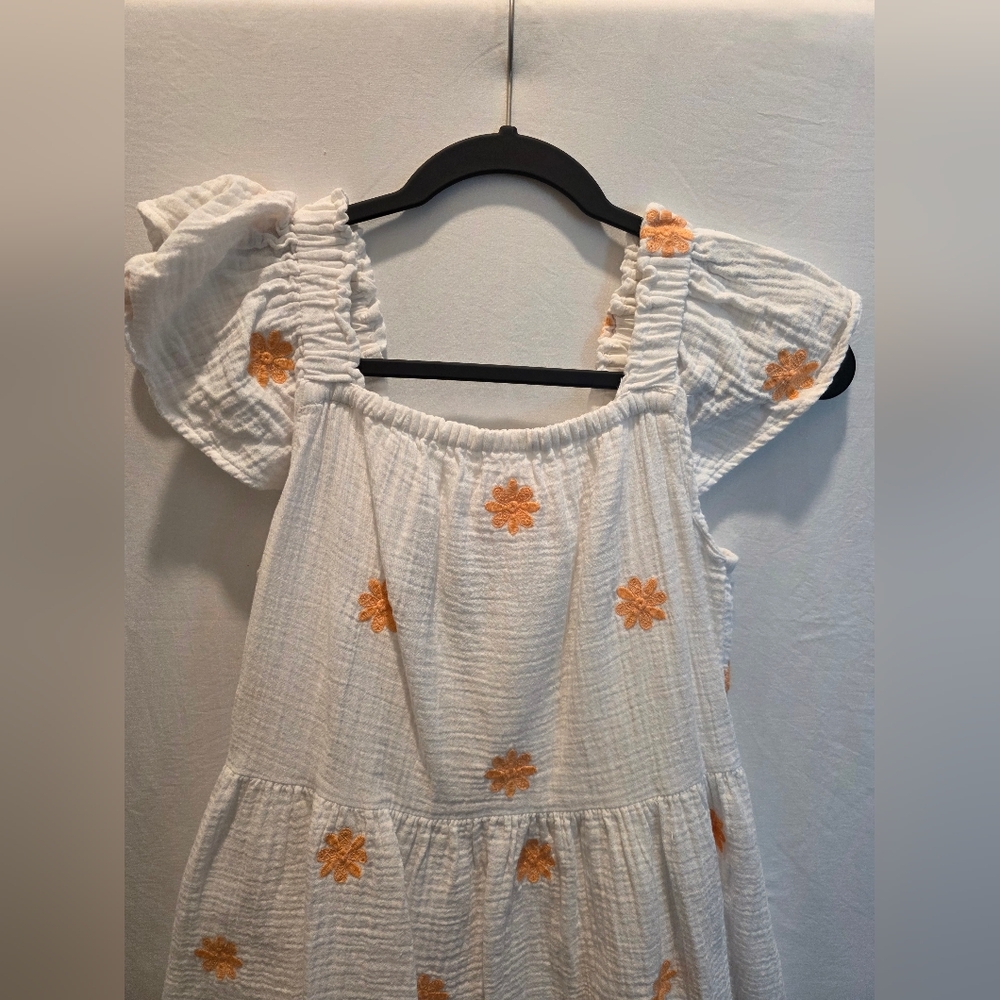 Cat & Jack Girls White Orange Floral Embroidered Smocked Ruffle Sun Dress XL 14 - Picture 3 of 9